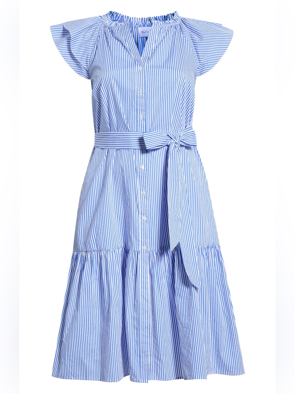 Sugarlips Blue & White Striped Tie-Waist Midi Dress